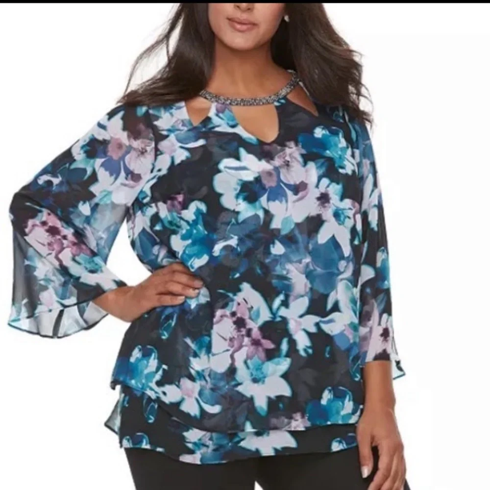 Tunic blouse shirt top tee career tulip floral